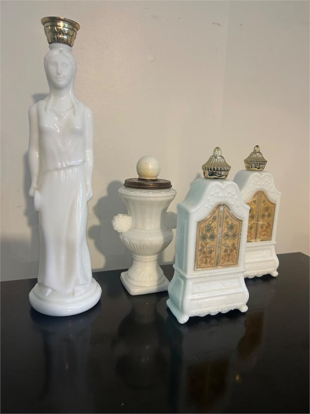 Vintage Avon Milk Glass Decanter Bottles